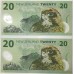 NEW ZEALAND 2002 . TWENTY 20 DOLLAR BANKNOTES . CONSECUTIVE PAIR